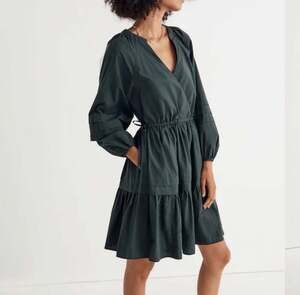Madewell Crinkle Poplin Wrap Mini Dress in Forest Green Medium